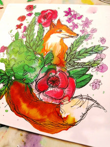 The Fox & The Flowers Print